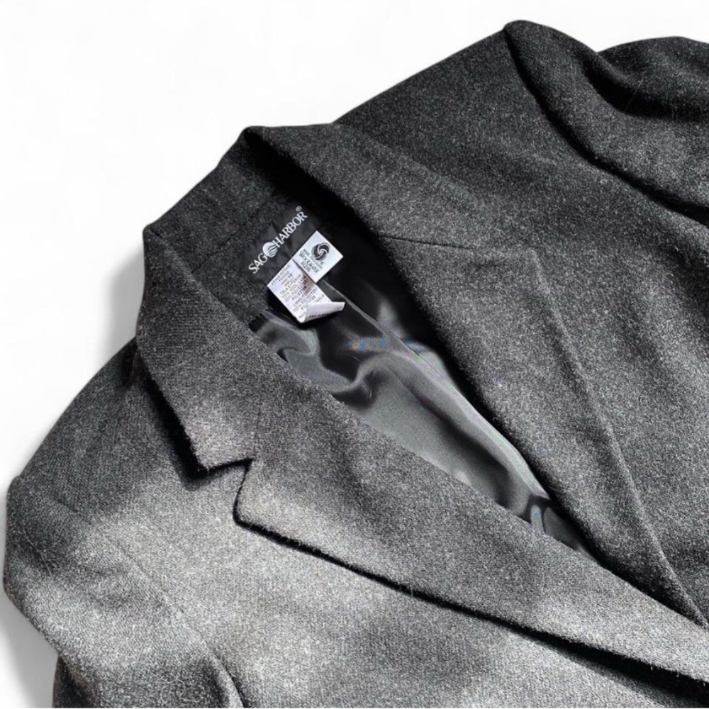 Sag Harbor women’s wool blend blazer jacket, size 12, in charcoal gray.
